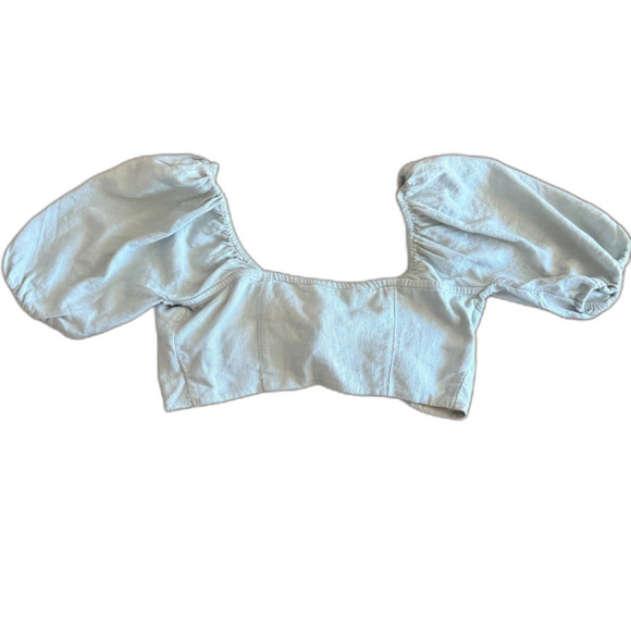 NWT Abercrombie & Fitch Green Linen Tie Front Crop Top Women's Small - Picture 2 of 16